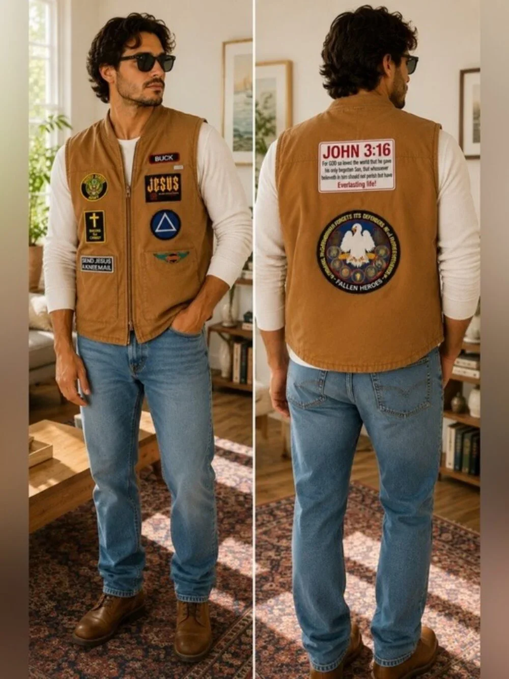 VTG Carhartt Union Made USA Duck Vest Large Sherpa Lined Biker Jesus Army